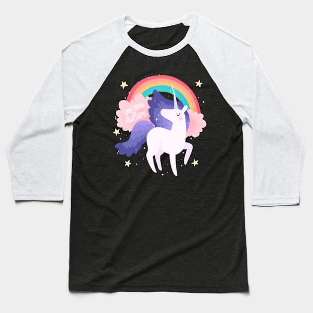 Unicorns Are Awesome 2 Baseball T-Shirt by clairestamper